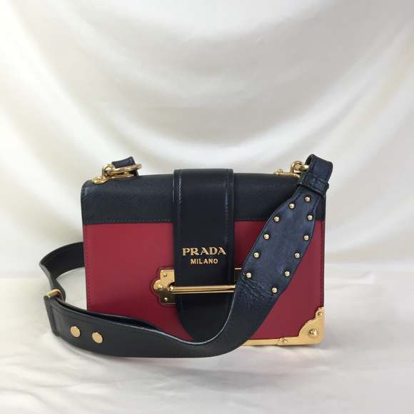 Prada City Calfskin Saffiano Studded Cahier Crossbody Bag